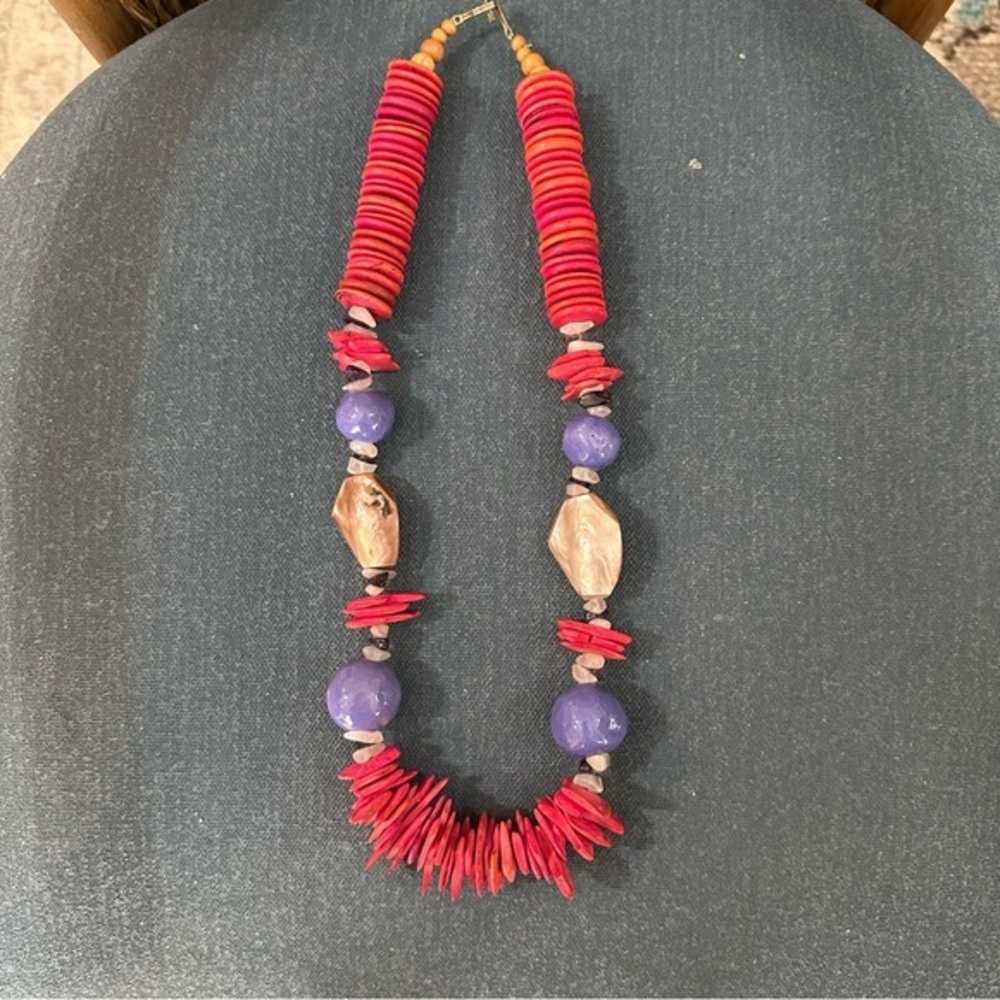 Vintage Red and Purple Chunky Boho Statement Beaded Necklace‎ Mother's Day